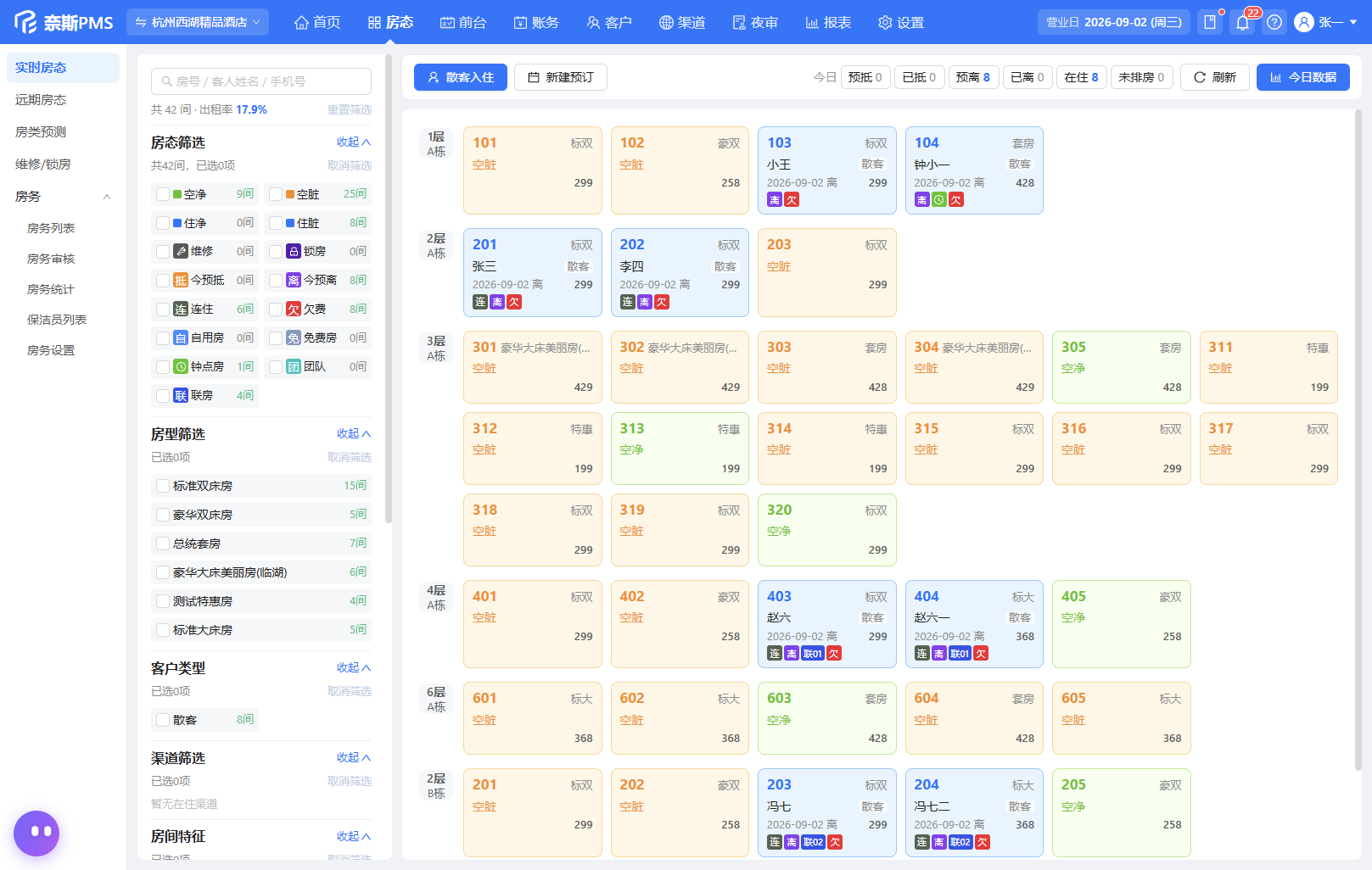 实时房态
